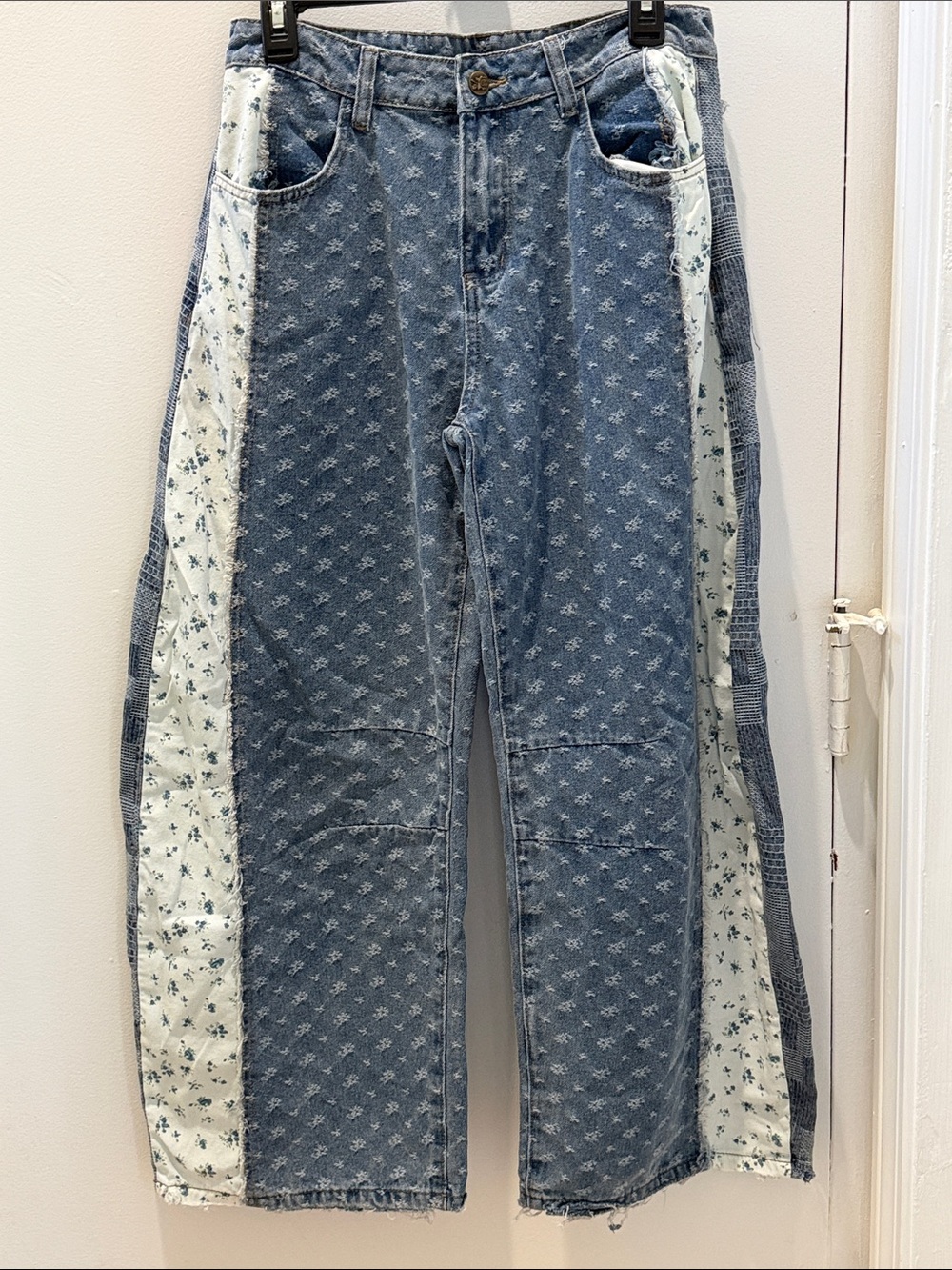 Patchwork Floral Panel Blue Denim Jeans
